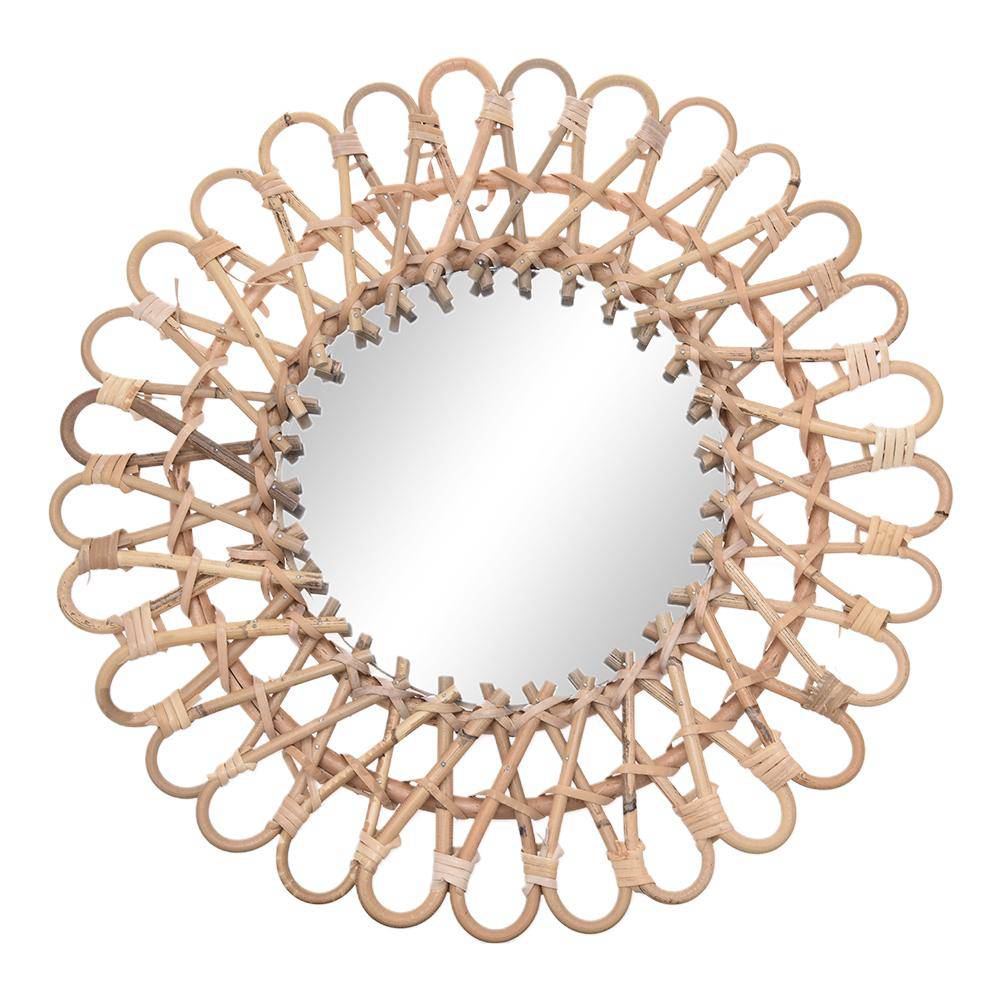 Miroir mural rond décoratif en rotin 40cm - vue 4 sur 4