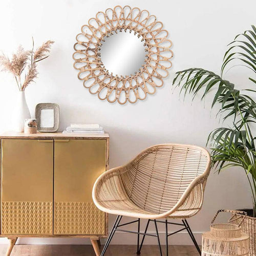 Miroir mural rond décoratif en rotin 40cm - vue 2 sur 4