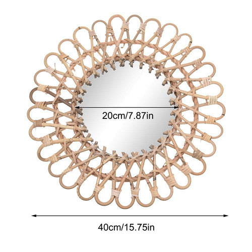 Miroir mural rond décoratif en rotin 40cm - vue 3 sur 4