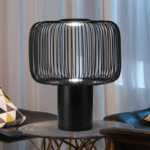 Lampe à poser design à LED avec abat-jour cage arrondie en métal noir - vue 5 sur 14