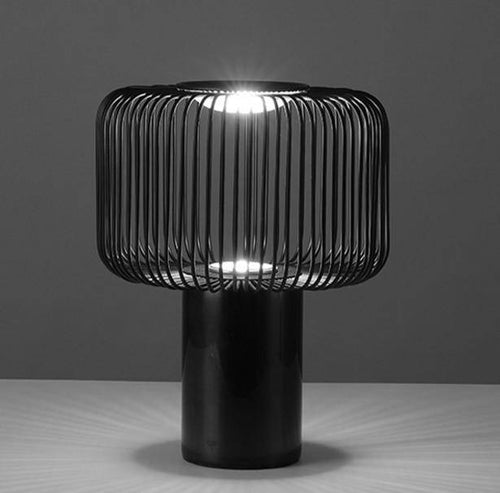 Lampe à poser design à LED avec abat-jour cage arrondie en métal noir - vue 14 sur 14