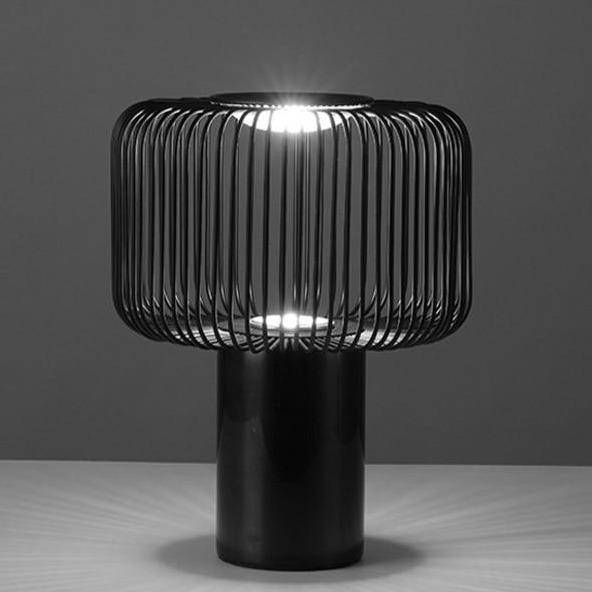 Lampe à poser design à LED avec abat-jour cage arrondie en métal noir - vue 9 sur 14