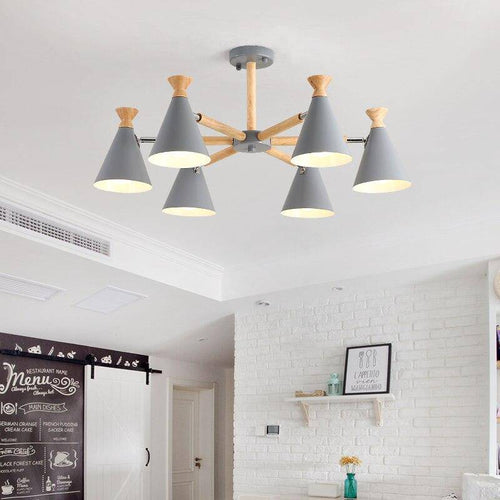 Lustre moderne à LED en bois avec abat-jour métal coloré - vue 3 sur 19