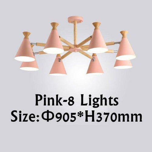Lustre moderne à LED en bois avec abat-jour métal coloré - vue 17 sur 19