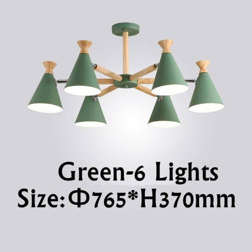 Lustre moderne à LED en bois avec abat-jour métal coloré - vue 15 sur 19