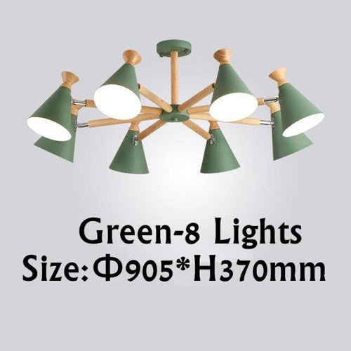 Lustre moderne à LED en bois avec abat-jour métal coloré - vue 10 sur 19