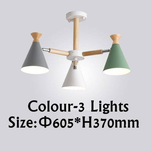 Lustre moderne à LED en bois avec abat-jour métal coloré - vue 20 sur 19