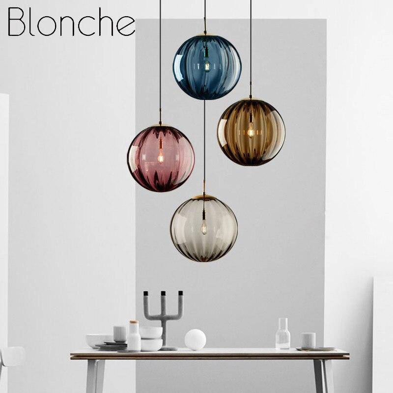 Suspension moderne LED en boule de verre colorée - vue 2 sur 10