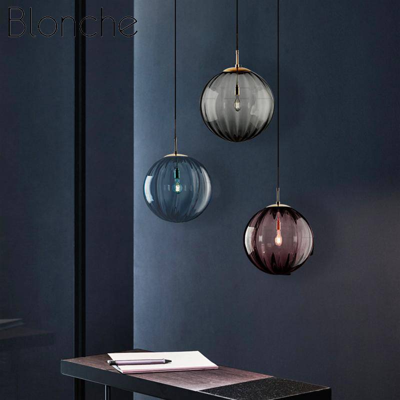 Suspension moderne LED en boule de verre colorée - vue 4 sur 10