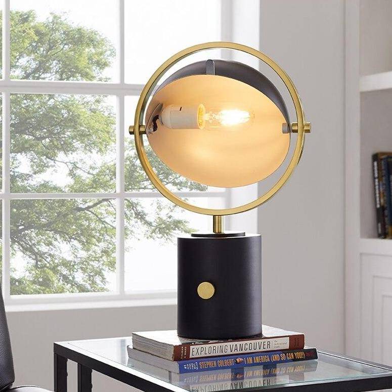 Lampe à poser design à LED en métal noir avec cercle doré Décor - vue 2 sur 6