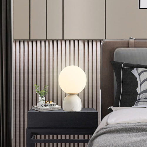 Lampe à poser moderne ronde et base style marbre Bailey - vue 7 sur 8