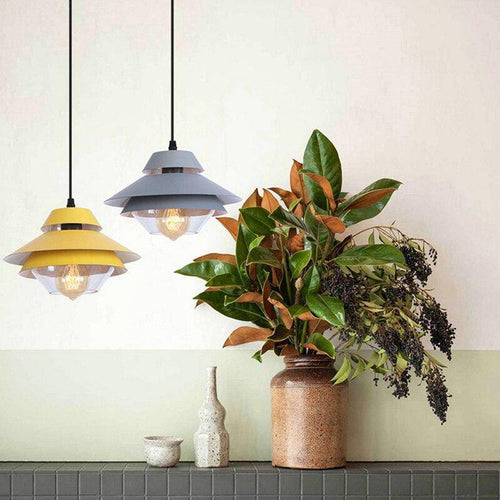 Suspension rétro à LED avec abat-jour en métal coloré et verre - vue 5 sur 8