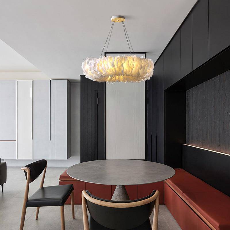 Lustre rond design LED en plumes colorées - vue 3 sur 25