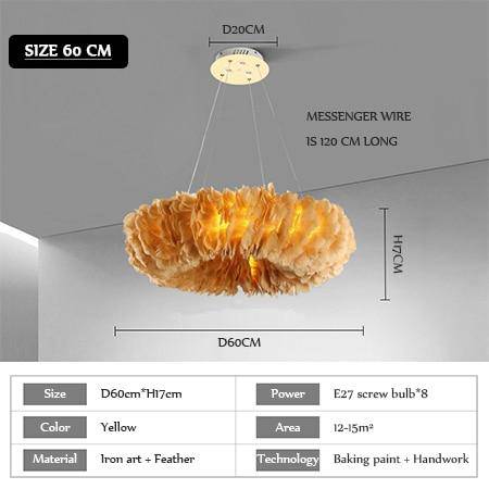 Lustre rond design LED en plumes colorées - vue 12 sur 25