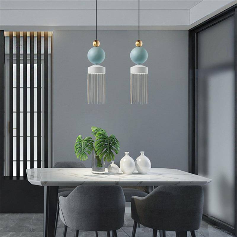 Suspension design en métal arrondi coloré Tassel - vue 2 sur 9