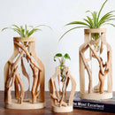 Vase design en verre avec socle en bois style Hydro
