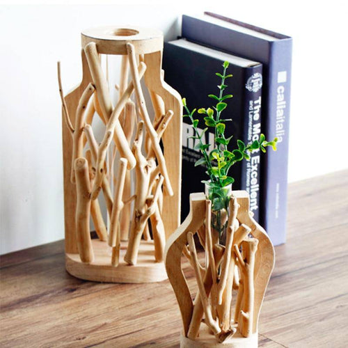 Vase design en verre avec socle en bois style Hydro - vue 5 sur 13