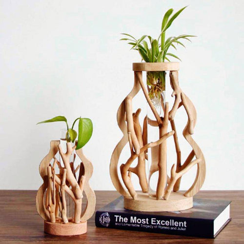 Vase design en verre avec socle en bois style Hydro - vue 3 sur 13
