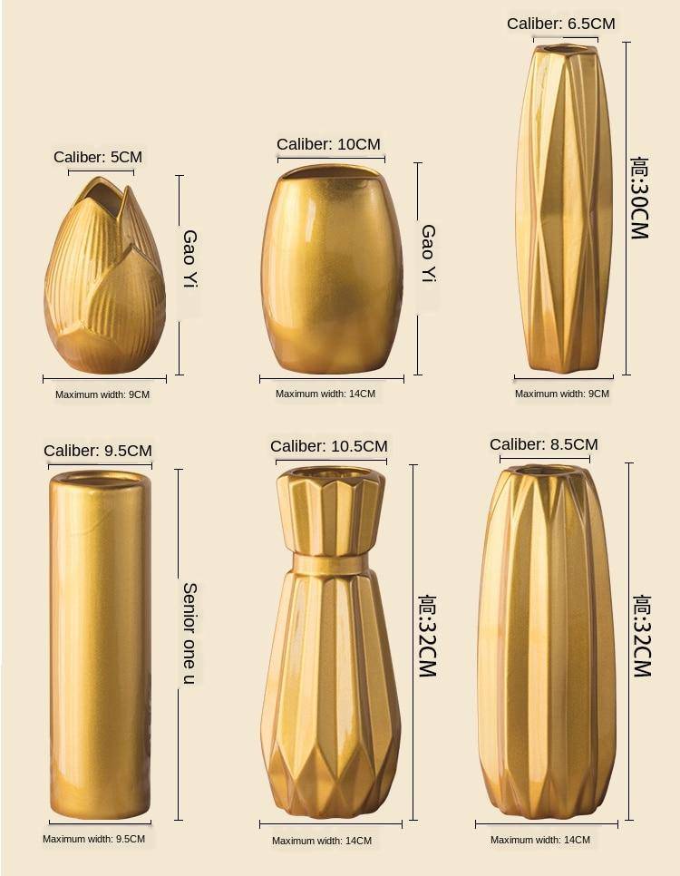 Vase design en céramique dorée au style géométrique - vue 4 sur 11