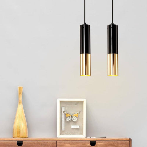Suspension design LED en tube cylindrique métal noir et doré Faryto - vue 3 sur 7