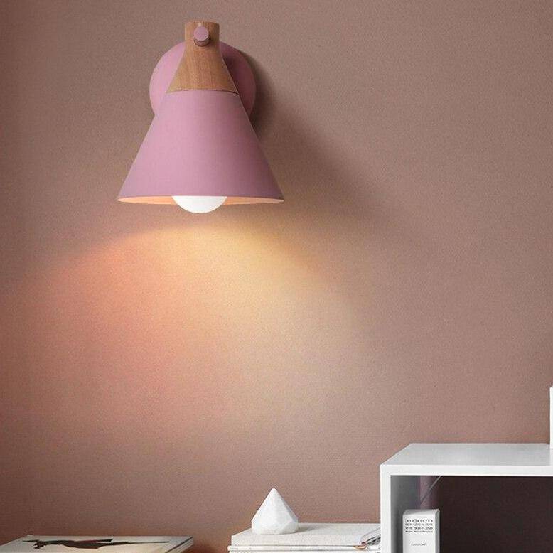 Applique murale moderne à LED en bois avec abat-jour coloré Macaron - vue 5 sur 12
