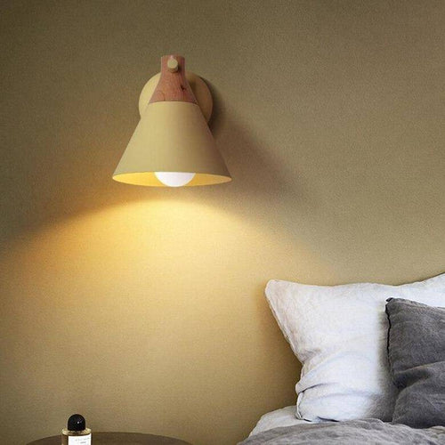 Applique murale moderne à LED en bois avec abat-jour coloré Macaron - vue 4 sur 12