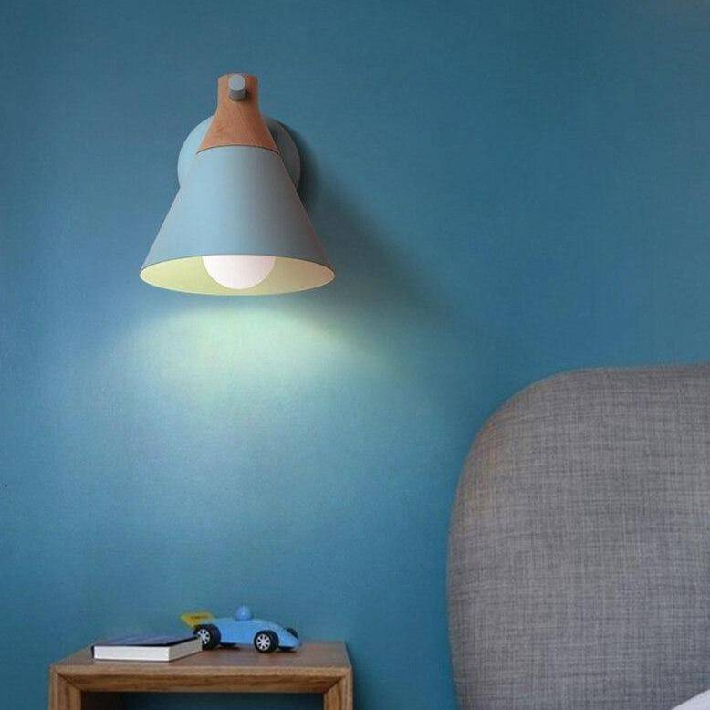 Applique murale moderne à LED en bois avec abat-jour coloré Macaron - vue 4 sur 12