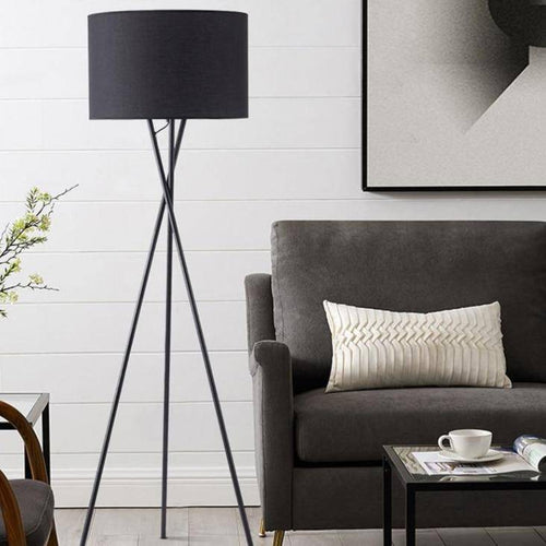 Lampadaire design LED tripod avec abat-jour en tissu noir ou blanc - vue 4 sur 7