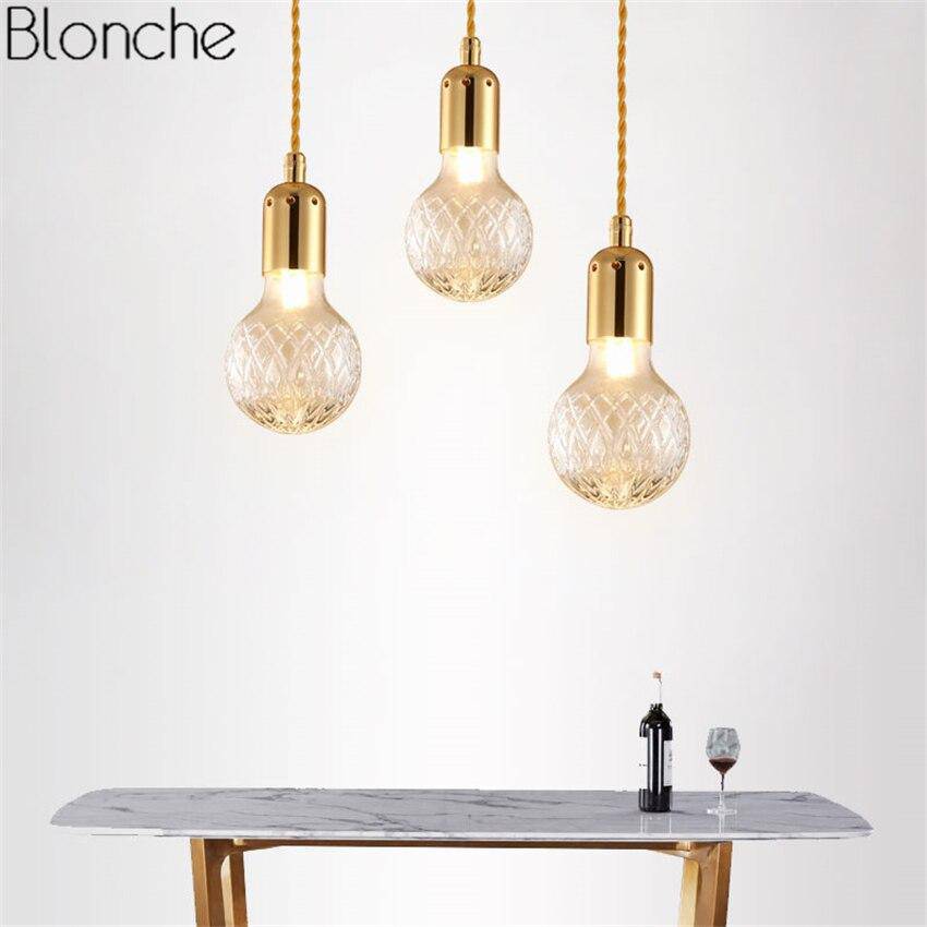 Lustre design doré LED en métal et verre cristal Loft - vue 3 sur 6