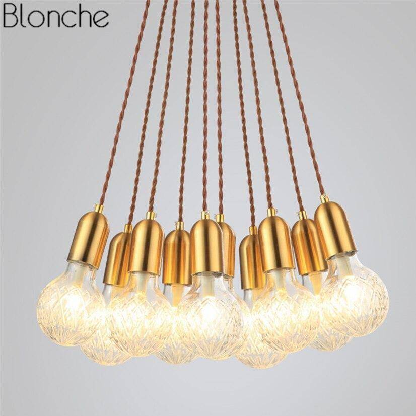 Lustre design doré LED en métal et verre cristal Loft - vue 5 sur 6