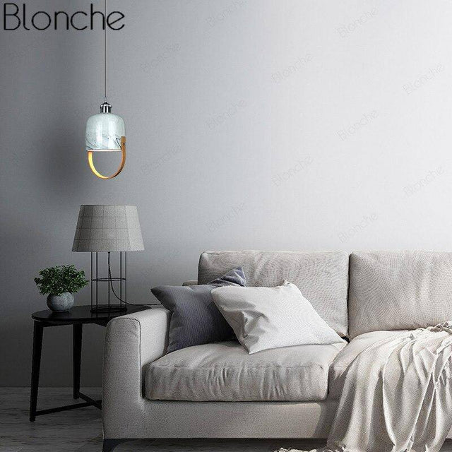 Suspension design LED avec abat-jour en marbre blanc Loft