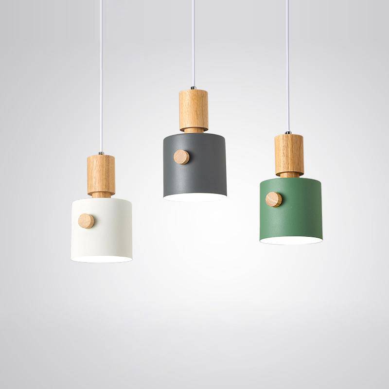 Suspension moderne LED avec abat-jour coloré en bois Nordic - vue 4 sur 7