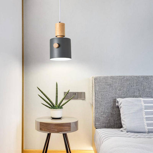 Suspension moderne LED avec abat-jour coloré en bois Nordic - vue 4 sur 7