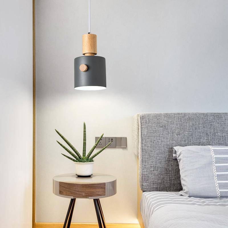 Suspension moderne LED avec abat-jour coloré en bois Nordic - vue 3 sur 7