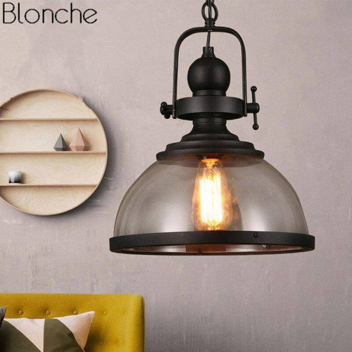 Suspension industrielle LED avec abat-jour en verre Loft - vue 3 sur 3