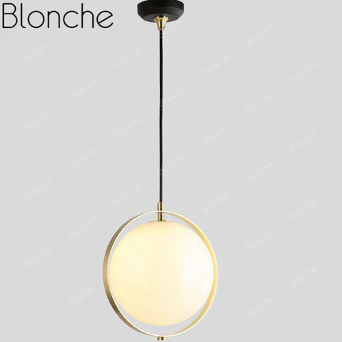 Suspension design LED avec cercle doré et boule en verre - vue 6 sur 6