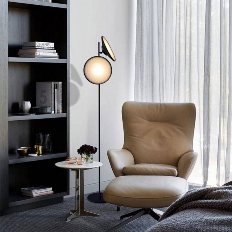 Lampadaire design LED en métal noir avec grand cercle lumineux Nordic - vue 4 sur 8