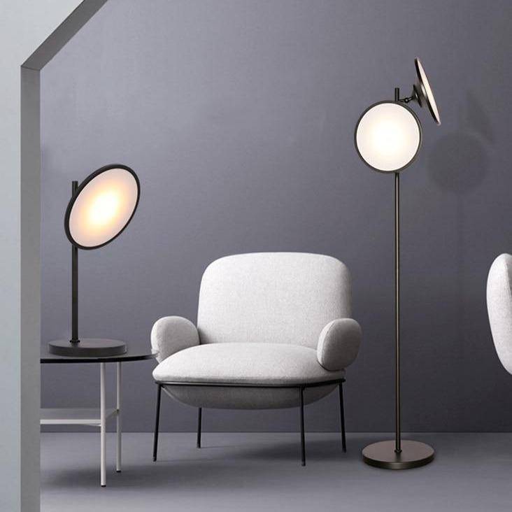 Lampadaire design LED en métal noir avec grand cercle lumineux Nordic - vue 3 sur 8