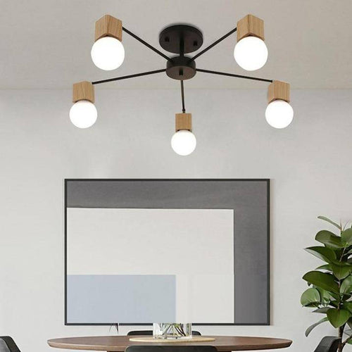 Plafonnier LED en bois et métal à une ou plusieurs lampes - vue 3 sur 8