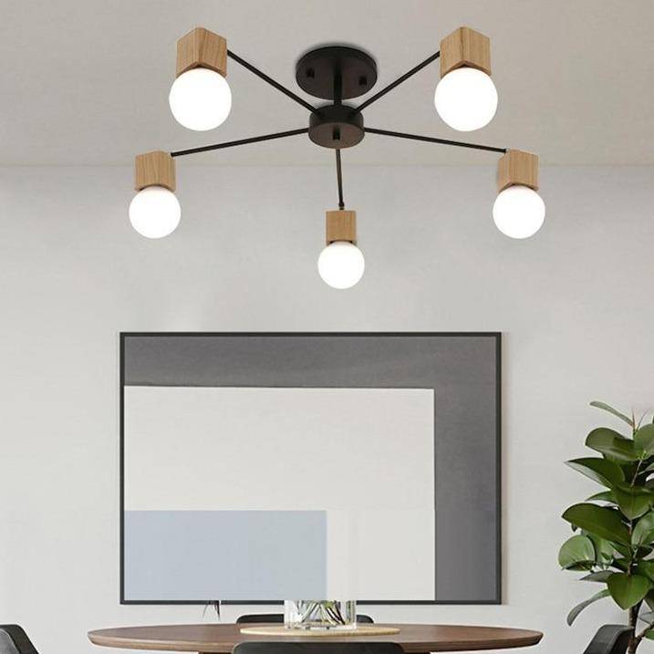 Plafonnier LED en bois et métal à une ou plusieurs lampes - vue 3 sur 8
