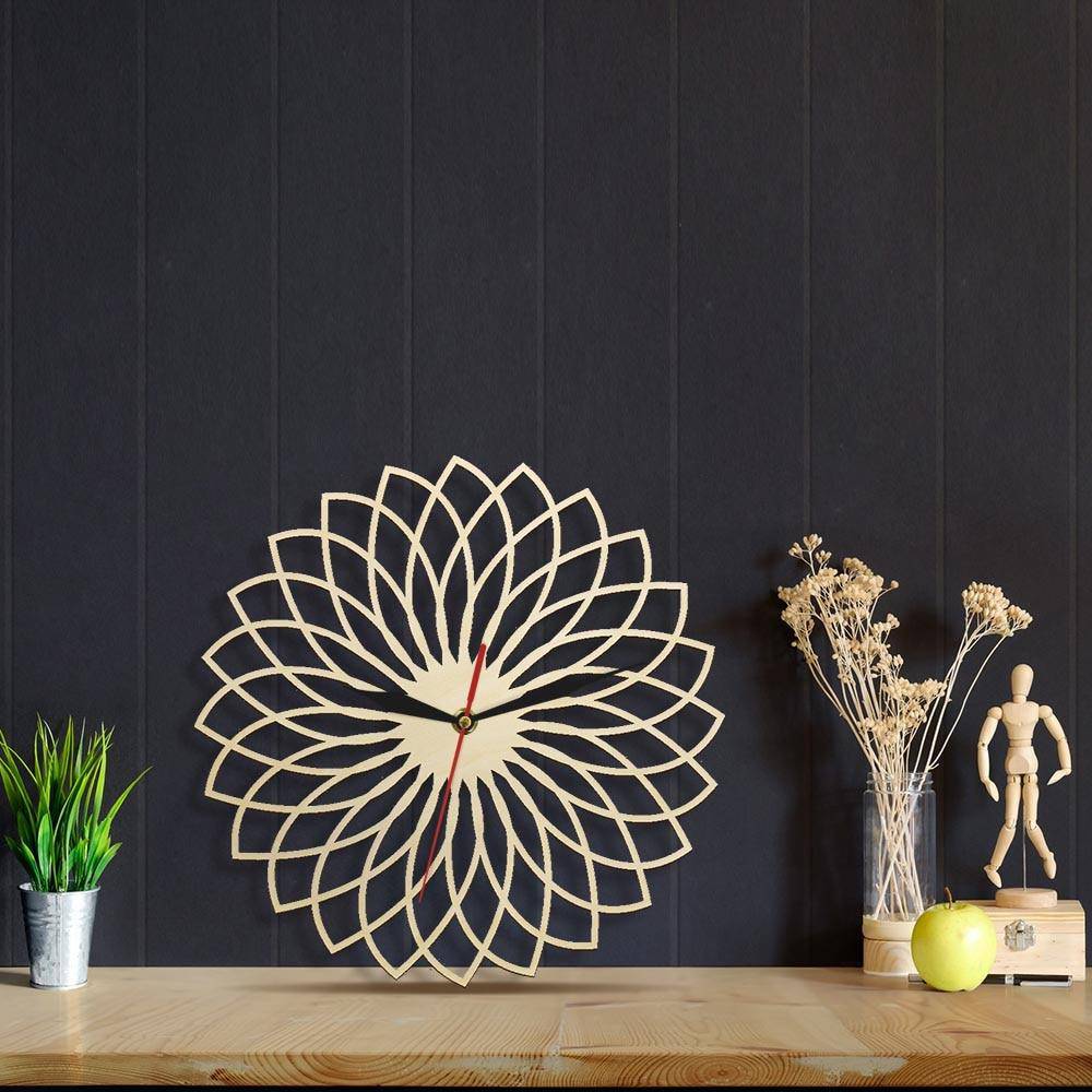 Horloge murale en bois rosace géométrique 30cm Floral - vue 4 sur 8