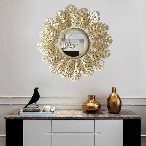 Miroir mural rond doré décoratif style soleil - vue 3 sur 4