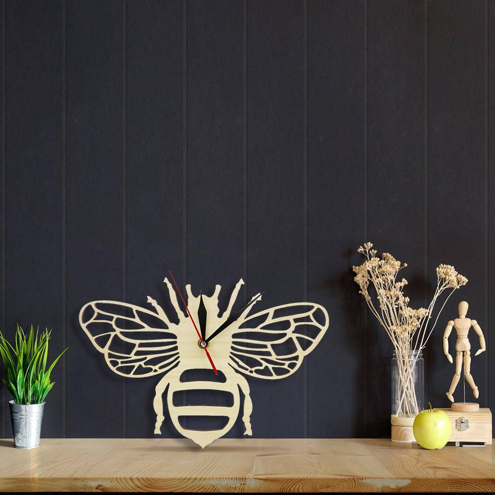 Horloge murale en bois en forme d'abeille 30cm Bee - vue 3 sur 7