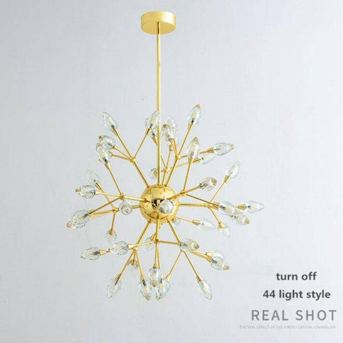Lustre design LED doré avec plusieurs ampoules cristal - vue 4 sur 4