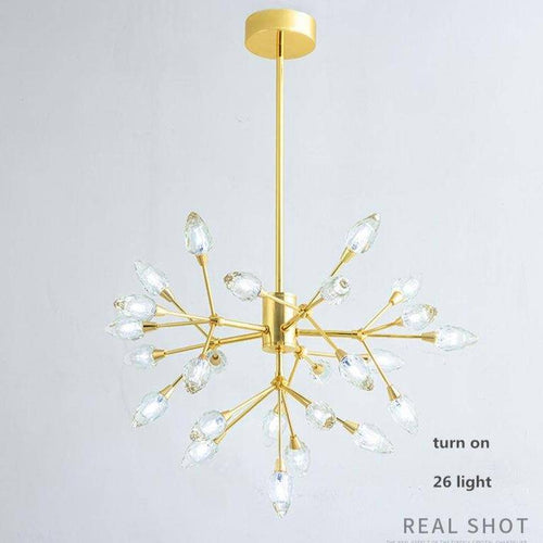 Lustre design LED doré avec plusieurs ampoules cristal - vue 3 sur 4