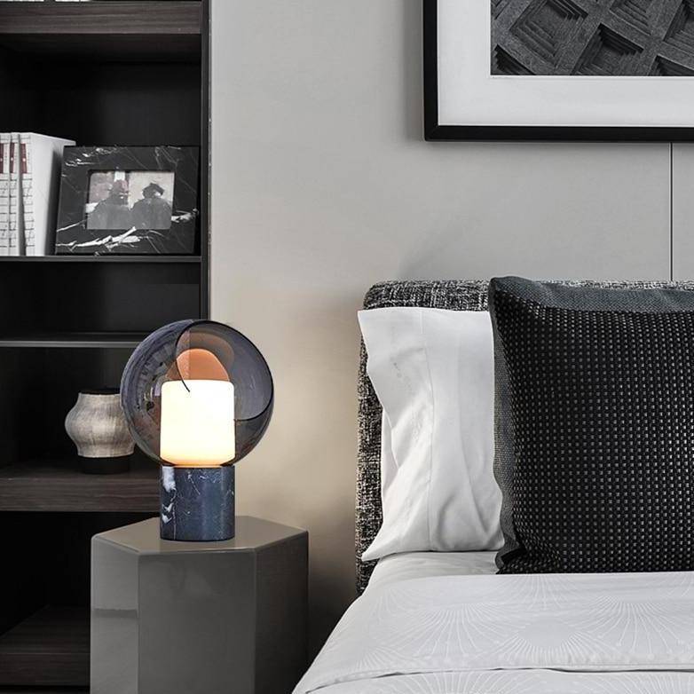 Lampe à poser design LED en marbre avec boule en verre Luxury - vue 6 sur 9