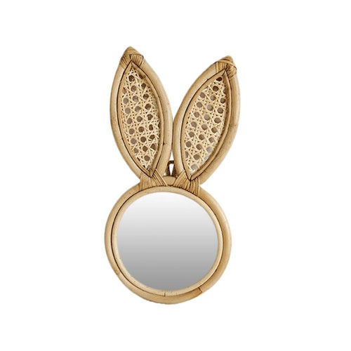 Miroir mural rond en rotin avec oreilles de lapin - vue 7 sur 6