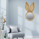 Miroir mural rond en rotin avec oreilles de lapin