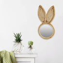 Miroir mural rond en rotin avec oreilles de lapin
