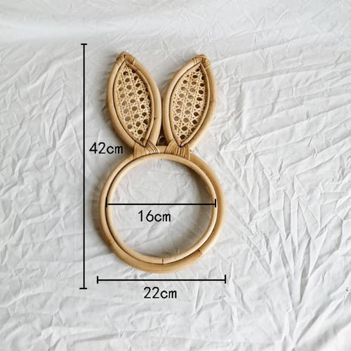 Miroir mural rond en rotin avec oreilles de lapin - vue 6 sur 6